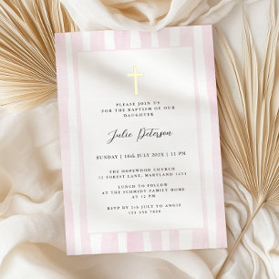 Baby Pink Watercolor Gold Cross Baptism