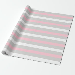 Baby Pink White and grey striped wrapping paper