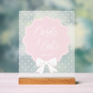 Baby Pink & White Bow Polka Dots Cards and Gifts Acrylic Sign