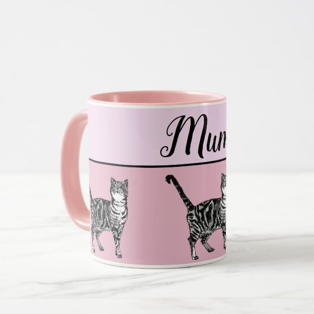 Baby Pink White Tabby cat Cats Whimsical Art Mom Mug (Front Left)