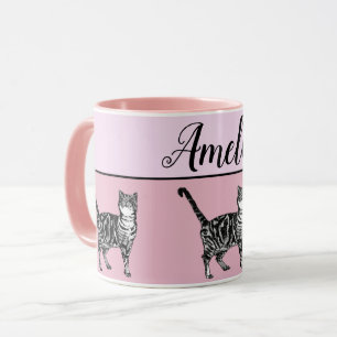 Baby Pink White Tabby cat Cats Whimsical Art Mug