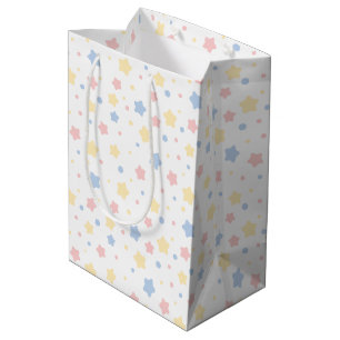 Baby Pink, Yellow, and Blue Stars Pattern Medium Gift Bag