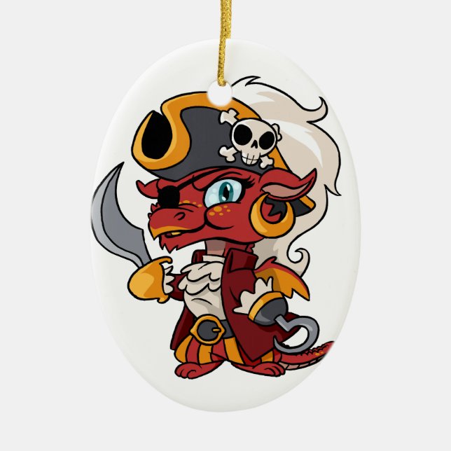 Baby Pirate Dragon Ceramic Tree Decoration (Front)