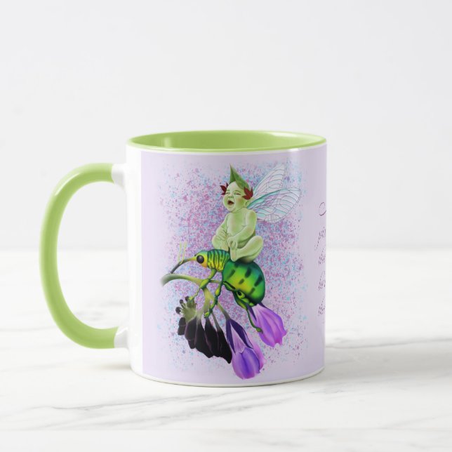 Baby Pixie Laughing on Beetle Ride Mug (Left)