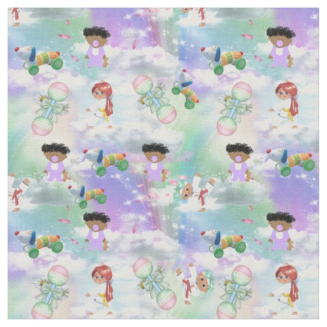Baby Playmates with Rainbows and Clouds Fabric (Close Up)