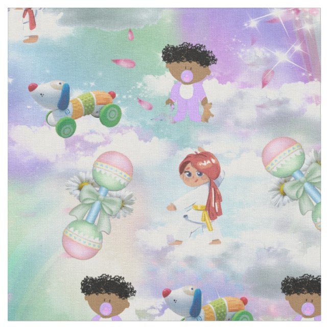 Baby Playmates with Rainbows and Clouds Fabric (Close Up)
