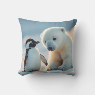 Baby Polar Bear and Penguin Pillow Cushion