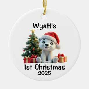 Baby Polar Bear Christmas Ceramic Tree Decoration