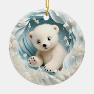 Baby Polar Bear Christmas Ceramic Tree Decoration