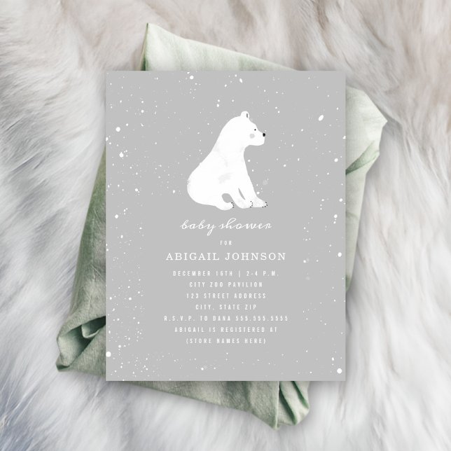 Baby Polar Bear Grey Baby Shower Invitation (Creator Uploaded)