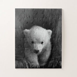 Baby Polar Bear with Mother, Black and White Jigsaw Puzzle