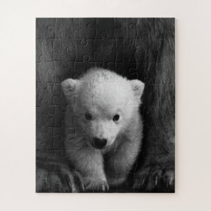 Baby Polar Bear with Mother, Black and White Jigsaw Puzzle