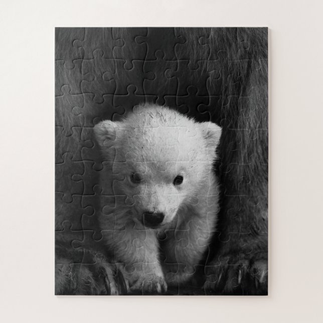 Baby Polar Bear with Mother, Black and White Jigsaw Puzzle (Vertical)