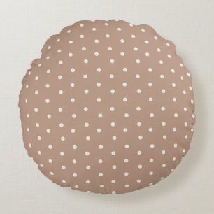Baby polka dot pattern on brown background round cushion