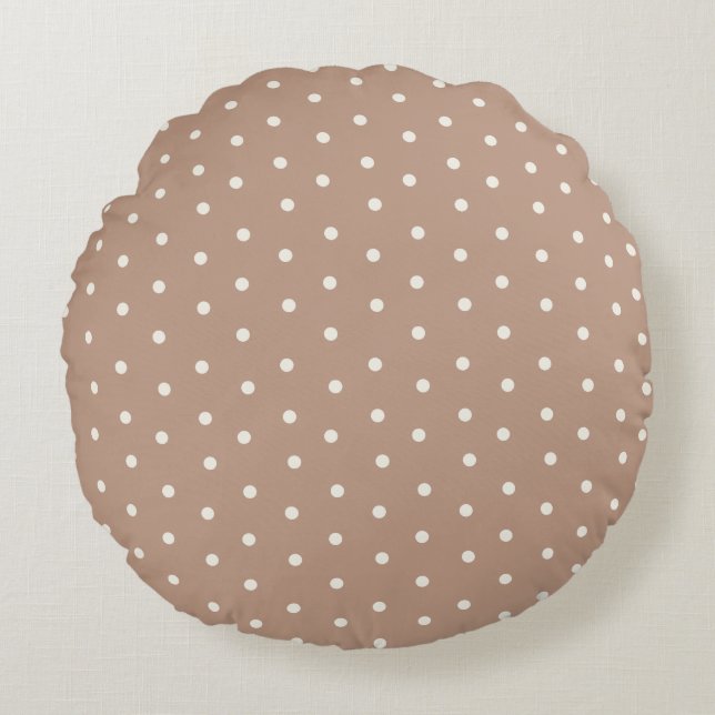 Baby polka dot pattern on brown background round cushion (Front)