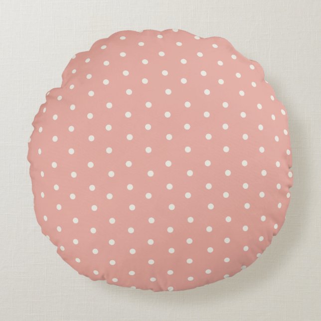 Baby polka dot pattern on pink background round cushion (Front)