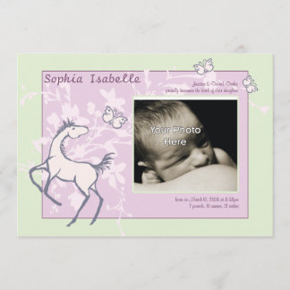 Baby Pony and Butterflies Girl Birth Announcement