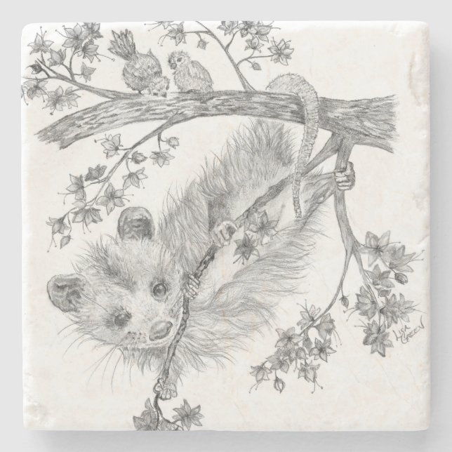 Baby Possum Stone Coaster (Front)