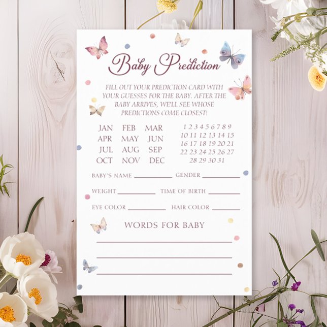 Baby Prediction Pastel Butterfly Baby Shower Card (Creator Uploaded)