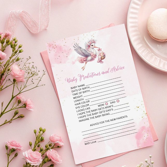 Baby Predictions & Advice Card Pink Stork Theme  (Creator Uploaded)