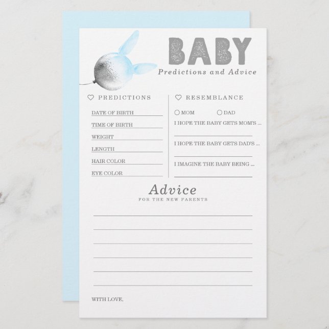 Baby Predictions and Advice Baby Shower Game (Front/Back)