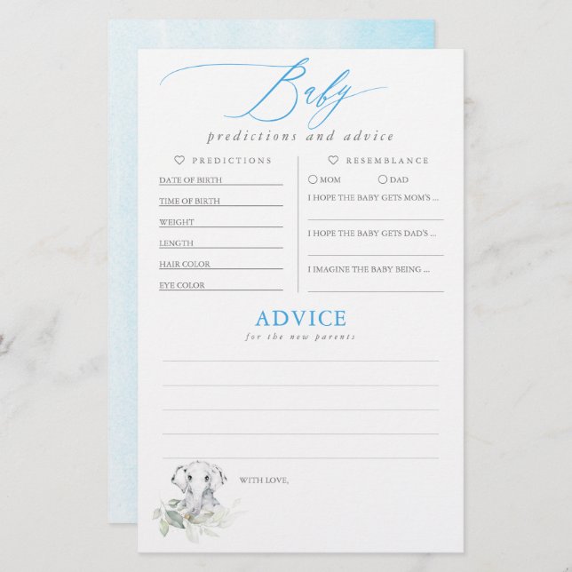 Baby Predictions and Advice Baby Shower Game (Front/Back)