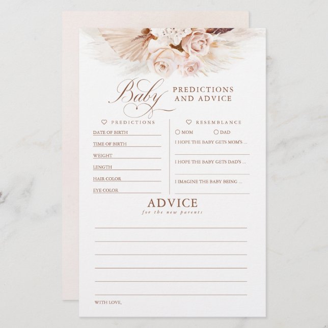 Baby Predictions and Advice Baby Shower Game (Front/Back)