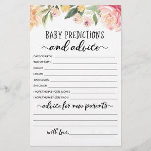 Baby Predictions and Advice Baby Shower Party game