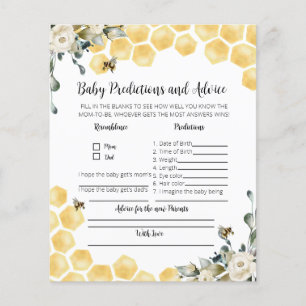 Baby predictions and advice bee themed party game.