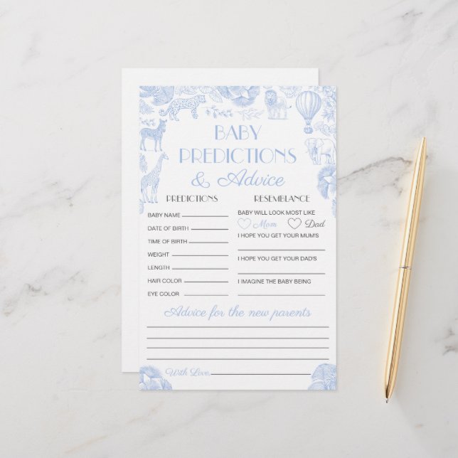 Baby Predictions and Advice Boy Baby Shower Game (Front/Back In Situ)