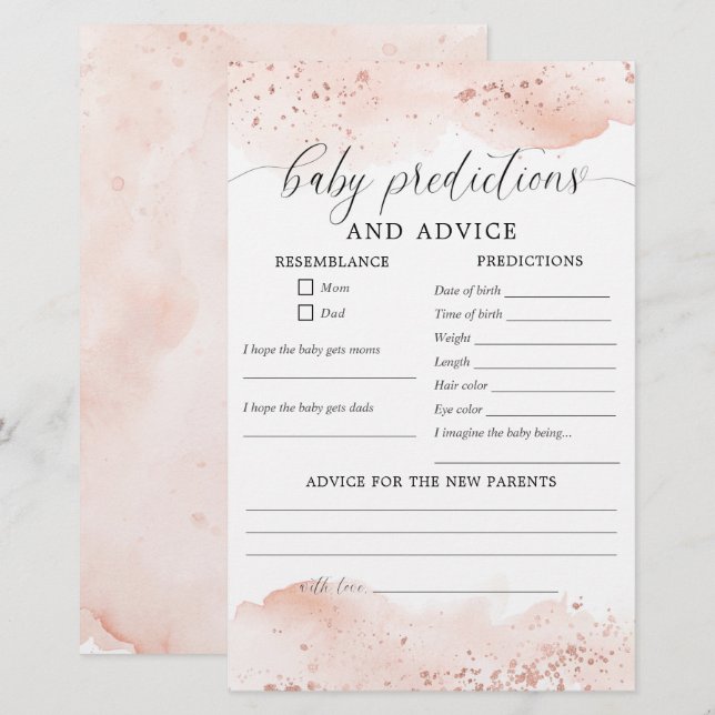 Baby predictions and advice card baby shower (Front/Back)
