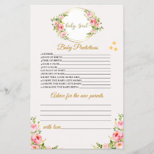 Baby Predictions and advice Card, Baby Shower Game Flyer