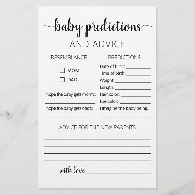 Baby predictions and advice card Baby Shower party (Front)
