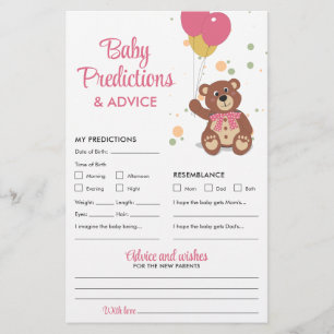 Baby Predictions and Advice Pink Teddy Bear Game Flyer
