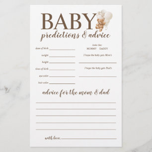 Baby Predictions and Advice Teddy Bear Game Flyer