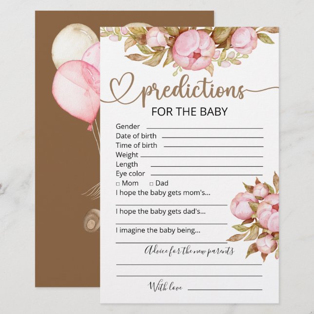Baby Predictions | Baby Shower Game (Front/Back)