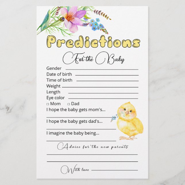 Baby Predictions | Baby Shower Game (Front)