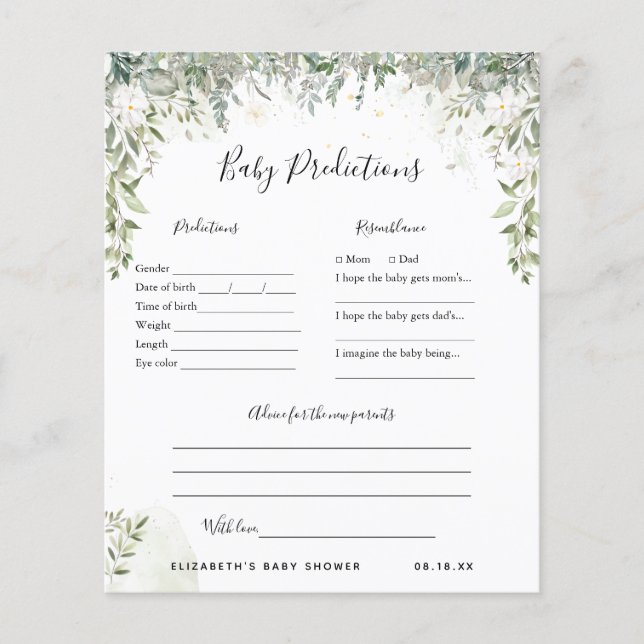 Baby Predictions | Baby Shower Game (Front)