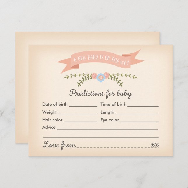 Baby Predictions - Baby Shower Game Card (Front/Back)