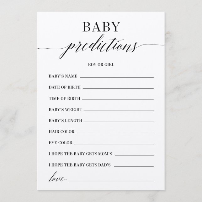 Baby Predictions Baby Shower Game Programme (Front)