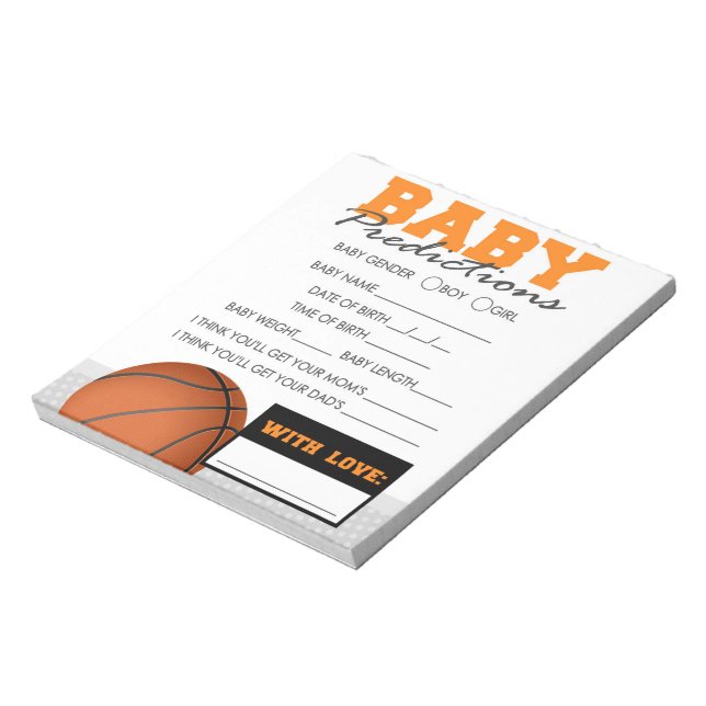 Baby Predictions Basketball Baby Shower Answer Notepad (Rotated)