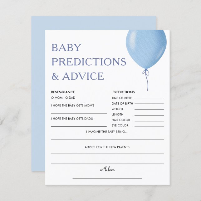 Baby Predictions | Blue Balloon Boy Baby Shower (Front/Back)