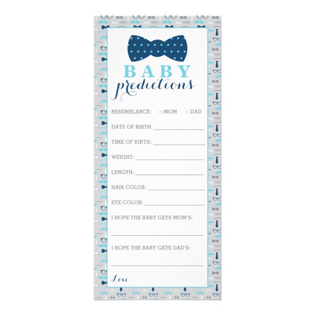 Baby Predictions Card, Bow Tie Baby Shower Rack Card (Front)