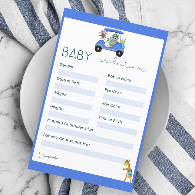 Baby Predictions Elephant & Monkey Golf Shower (Great Baby Prediction game designed with the golfing Elephant, Monkey and Giraffe. )