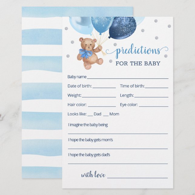 Baby Predictions for the Baby Shower Teddy Bear (Front/Back)