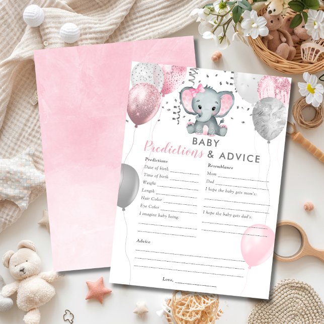 Baby Predictions Girl Elephant Shower Game Invitation (Baby Predictions Girl Elephant Shower Game Invitation)