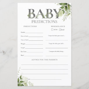 Baby Predictions Greenery Baby Shower Game