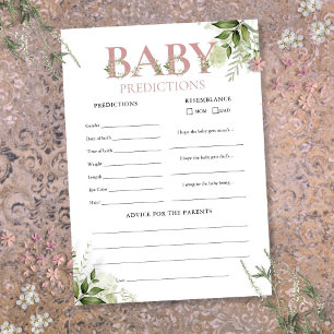 Baby Predictions Greenery Baby Shower Game Card