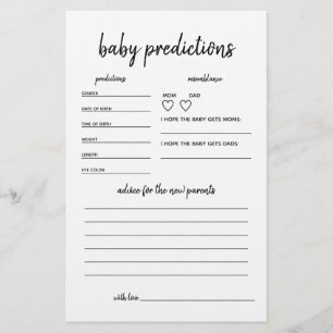 Baby Predictions Minimalist Baby Shower Game