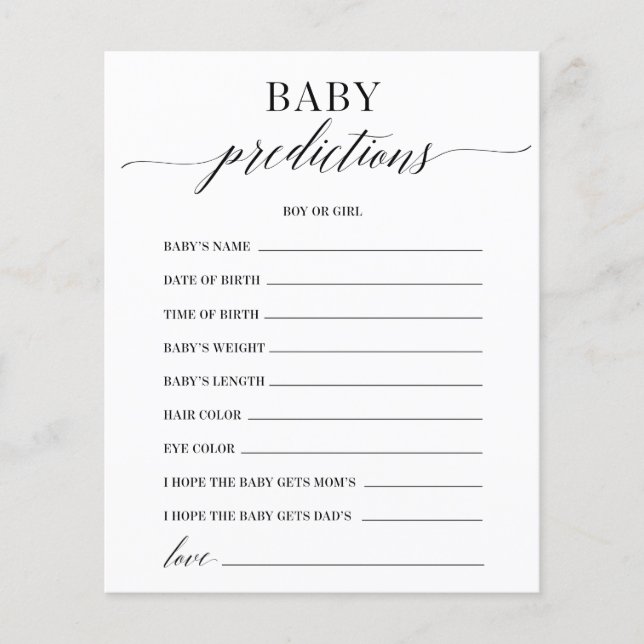 Baby Predictions Minimalist Baby Shower Game (Front)